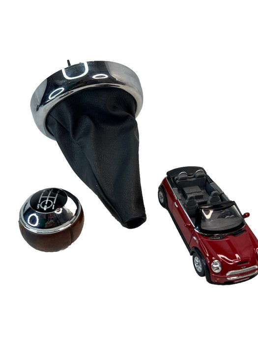 Mini Copper 07 08 6 speed manual Brown Leather Chrome Shifter 1 Knob Boot