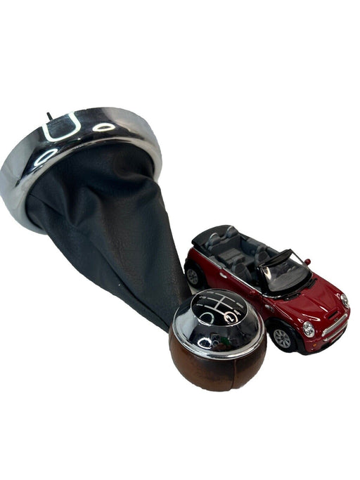 Mini Copper 07 08 6 speed manual Brown Leather Chrome Shifter 1 Knob Boot